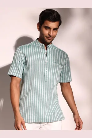 Fabindia Men Mandarin Collar Striped Cotton Slim Fit Casual Shirt