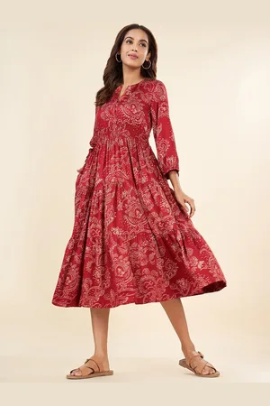 Pantaloons Printed Round Neck Fit & Flare Midi Dress