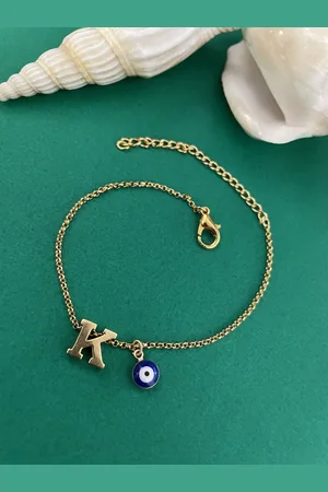 Digital Dress Room Gold Plated Evil Eye Charm K Initial Bracelet Rakhi