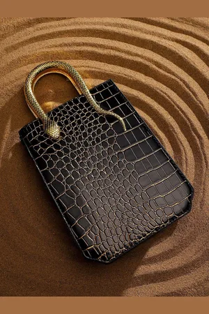 Campus Sutra Animal Textured Leather Structured Handheld Bag with Quilted