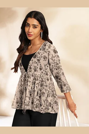 Janasya Printed Crop Top Shrug & Trousers Co-Ords