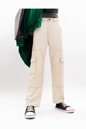 FREAKINS Women Straight Fit High-Rise Cotton Cargos Trousers