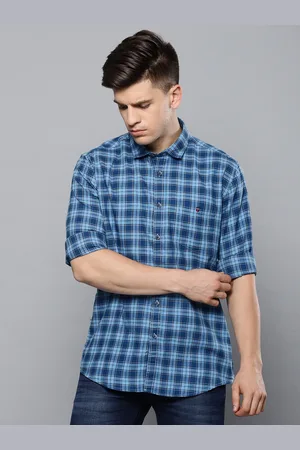 Louis Philippe Men Blue & Black Slim Fit Checked Casual Shirt