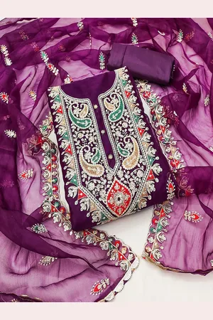 Lilots Ethnic Motifs Embroidered Organza Unstitched Dress Material
