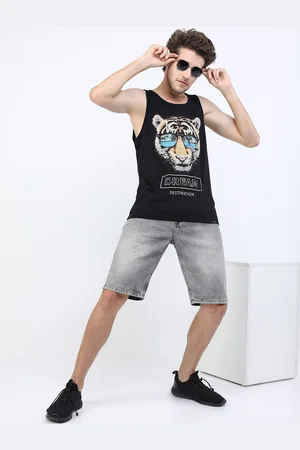 Ketch Men Black Printed Slim Fit Round Neck Sleeveless Cotton T-shirt