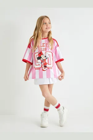 Koton Girls Minnie Mouse Varsity Printed Round Neck T-shirt