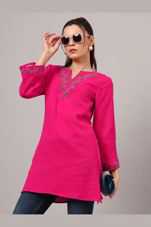 CHARMGAL Floral Embroidered Thread Work Pure Cotton Thread Work Kurti