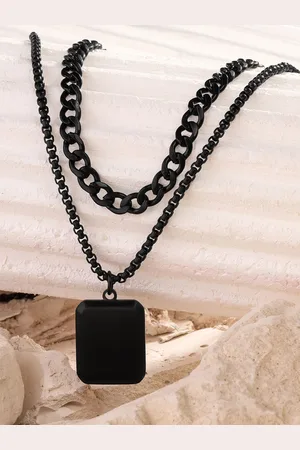 Yellow Chimes Men Rhodium-Plated Stainless Steel Layered Dog Tag Pendants with Chains