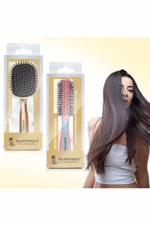 MAJESTIQUE Detangling Paddle Brush with Round Blow Dry Brush Pack of 2