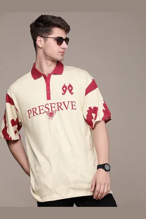 Moda Rapido Pure Cotton Typography Printed Polo Collar Drop-Shoulder Sleeves T-shirt