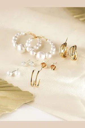 Priyaasi Set Of 6 Gold Plated Contemporary Hoop Earrings