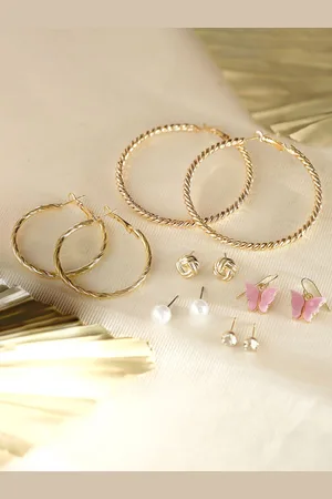 Priyaasi Set Of 6 Gold-Plated Contemporary Hoop Earrings