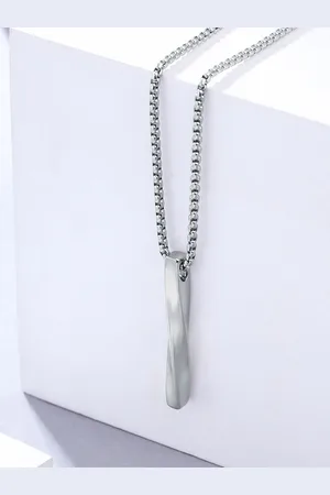 Yellow Chimes Men Rhodium-Plated Stainless Steel Twisted Bar Shaped Pendant with Chain