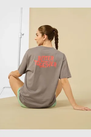 Cult Sport Women Bio Finish Typography Printed Round Neck Cotton Oversized T-shirt