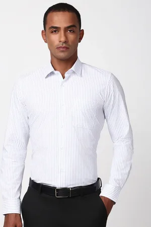 Peter England Men Spread Collar Pinstripes Striped Cotton Slim Fit Formal Shirt