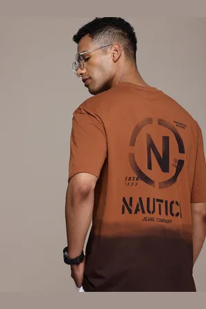 Nautica Tie and Dye With Typography Drop-Shoulder Sleeves Pure Cotton T-shirt
