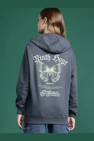 DressBerry Women Printed Hooded Longline Sweatshirt