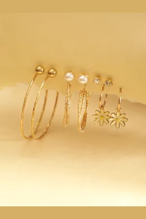 Priyaasi Set Of 6 Gold Plated Contemporary Hoop Earrings