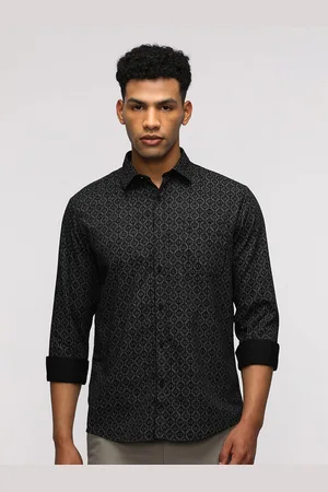Crocodile Men Comfort Spread Collar Conversational Printed Cotton Casual Shirt