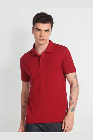 Flying Machine Men Red Polo Collar Pockets T-shirt