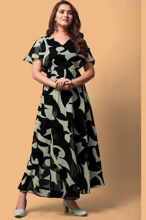 Kalini Print Flared Sleeve Georgette Fit & Flare Maxi Dress