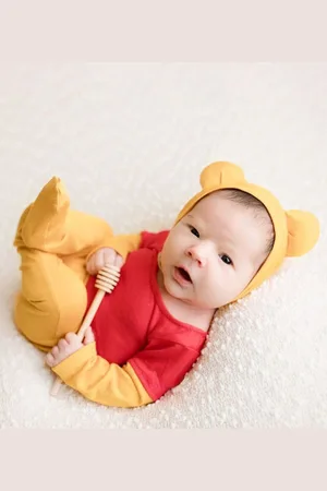 Babymoon Set of 3 Cap, Jumpsuit and Honey Stick Baby Photoshoot Props Costume