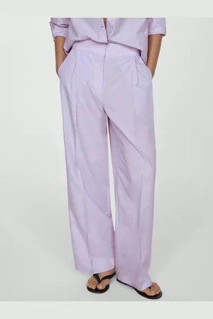 MANGO Women Striped Pleated Wide Leg Trousers