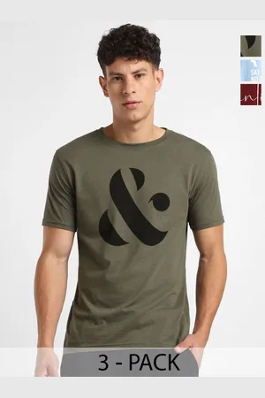 NOBERO Men Pack Of 3 Typography Printed Round Neck Cotton T-Shirts
