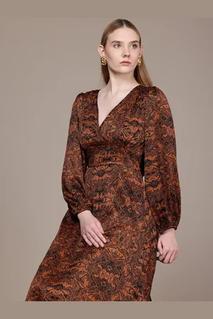 French Connection Print Puff Sleeve Fit & Flare Midi Dress