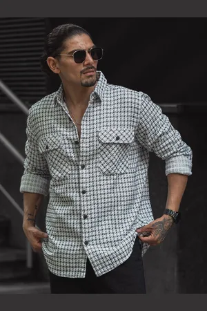 Powerlook Men Spread Collar Tartan Checked Cotton Casual Shirt