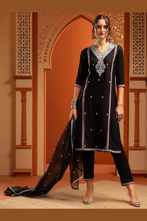 Bani Women Ethnic Motifs Embroidered Thread Work Straight Kurta With Trousers & Dupatta