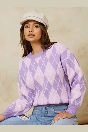 Styli Women Argyle Pattern Regular Fit Sweater