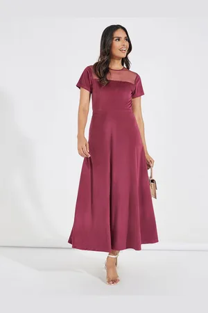 Styli Women Mesh Insert Velvet A-Line Maxi Dress