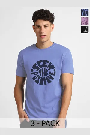 NOBERO Men Pack Of 3 Typography Printed Round Neck Cotton T-shirts