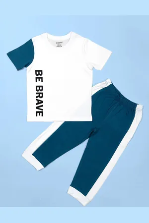 BE AWARA Kids Colourblocked Pure Cotton T-shirt With Joggers