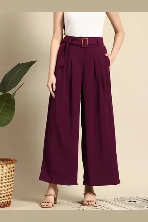 Mast & Harbour Women High-Rise Pleated Cotton Trousers with Belt