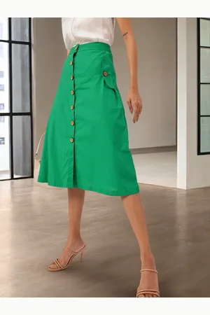 DressBerry Women Feminine Graceful Fresh Mock Button Pocket A-Line Skirt