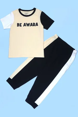 BE AWARA Kids Colourblocked Pure Cotton T-shirt With Joggers