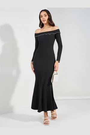 Styli Women Solid Off Shoulder Mermaid Maxi Dress