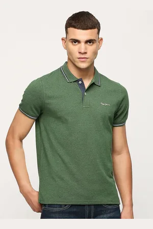Pepe Jeans Men Green Polo Collar Pure Cotton Pockets T-shirt