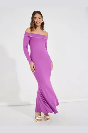 Styli Women Solid Off Shoulder Mermaid Maxi Dress