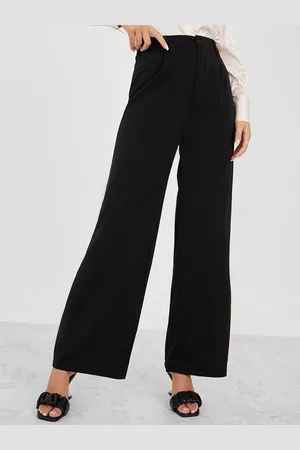 Styli Women Black High Waist Wide Leg Trouser