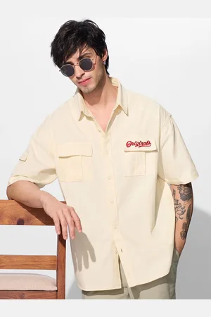 The Souled Store Men Spread Collar Solid Cotton Oversized Casual Shirt