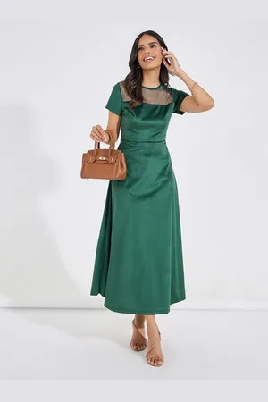 Styli Women Mesh Insert Velvet A-Line Maxi Dress