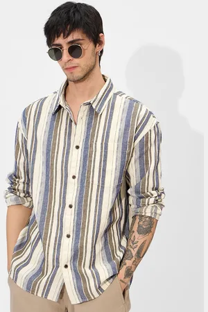 The Souled Store Men Spread Collar Vertical Striped Cotton Casual Shirt