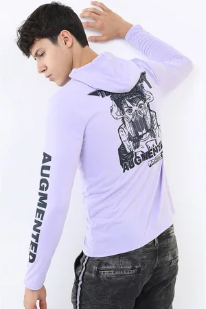 Ketch Men Purple Printed Hooded T-shirt