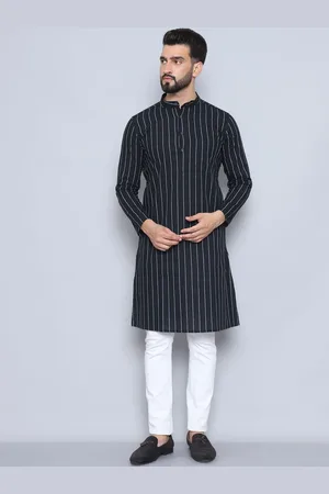 Even Striped Printed Mandarin Collar Pure Cotton Straight Kurta