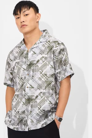 The Souled Store Men Cuban Collar Abstract Printed Cotton Casual Shirt