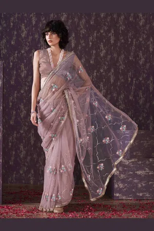 Tikhi Imli Floral Sequinned embroidered Net Heavy Work Saree