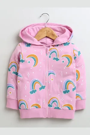 BUMZEE Girls Printed Hooded Cotton Sweatshirt